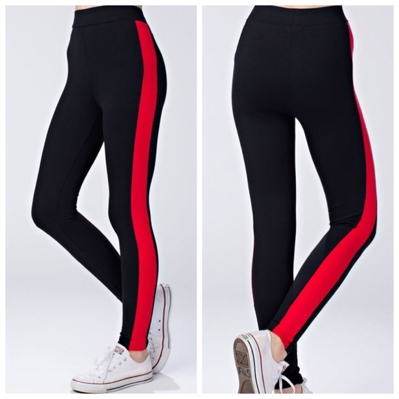 Honey Punch Pants - 🎊HP🎊New black track pant w/red athletic stripe